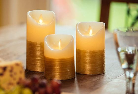 LED Pillar Candles With Gold Trim