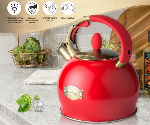 Whistling Stovetop Kettle In Red Steel