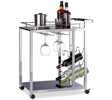 Chic Glass Drinks Trolley With 4 Black Wheels