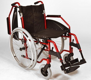 Collapsing Portable Wheelchair With Red Metal Frame
