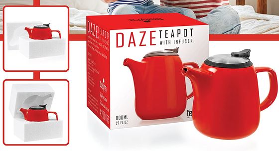 Short Spout Ceramic Teapot With Infuser In Red