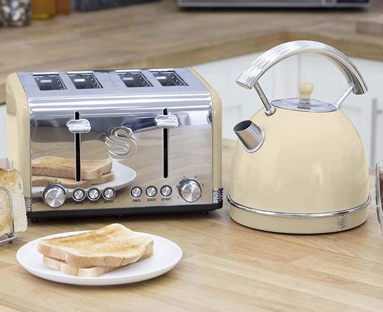Cream Kitchen Kettle Toaster Set