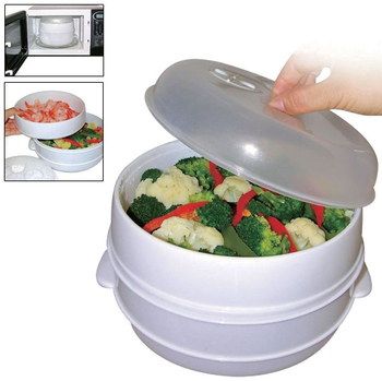Efficient 2 Tier Microwavable Steamer In White
