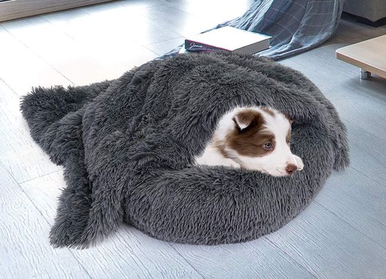 Calming Shag Cuddler Dog Bed In Dark Grey