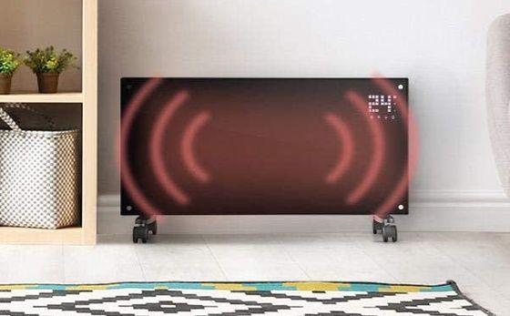 Black Designer Glass Panel Heater On Floor