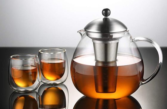 Clear Glass Teapot With 18/10 Infuser And Curved Base