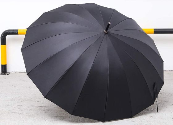 Windproof x16 Ribs Umbrella In All Black