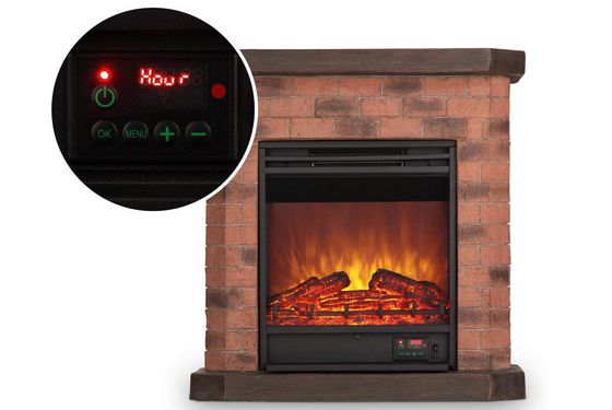 Log Electric Fireplace With Brick Surround