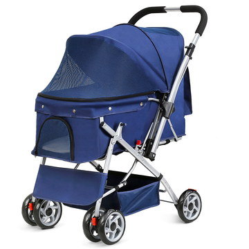 Folding Dog Push Chair In Blue Textile