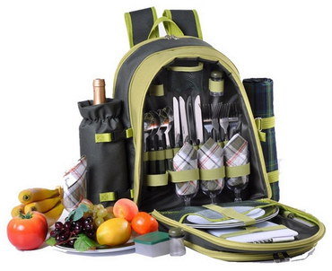 Zipped 4 Person Picnic Backpack In Green Finish