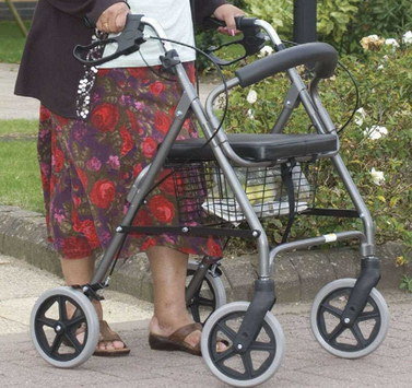 Walking Frame Seat Basket Pushed By Woman