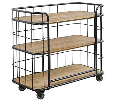 Serving Trolley In Steel And Wood On 4 Castors