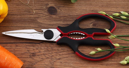 Kitchen Cutting Scissors With Black Red Grips