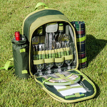 Picnic Backpack Cooler On Grass Lawn