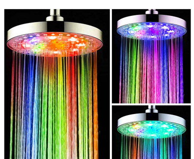 LED Rainbow Shower Head Showing Several Colourd