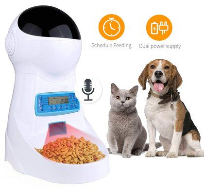 Pet Food Dispenser With White Big Bowl