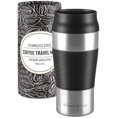 Portable Coffee Mug In Black And Steel Finish