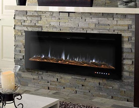 Black Recessed Electric Fire With Settings On Right Side