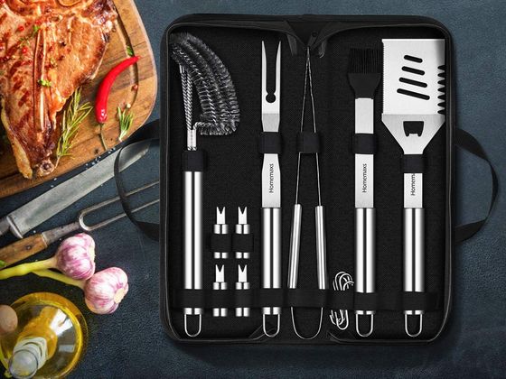 BBQ Grill Utensils In Case With Round Handle