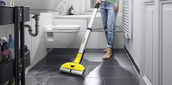 Yellow Upright Washer In Bathroom