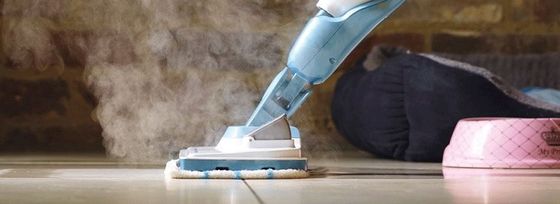 White Steam Mop Cleaning Mucky Paw Prints