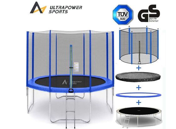 Blue Trampoline With Safety Net