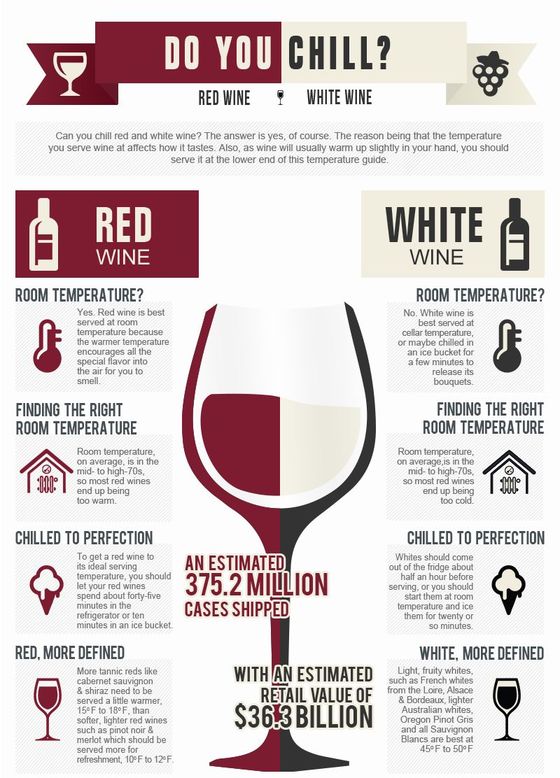 Vino storage and chill wine infographic showing how to store different types of wine at different temperatures.