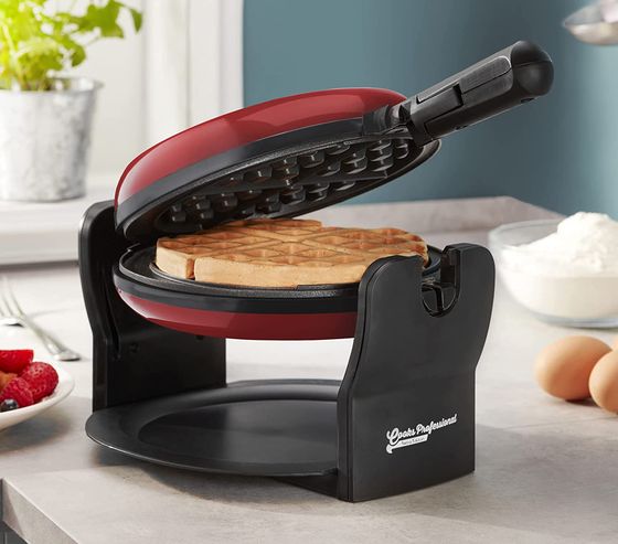 Non-Stick Round Waffle Maker In Black And Red