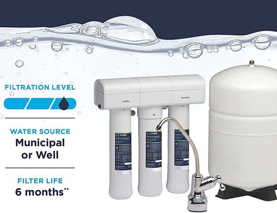 Under Sink Water Filter System With White Tank