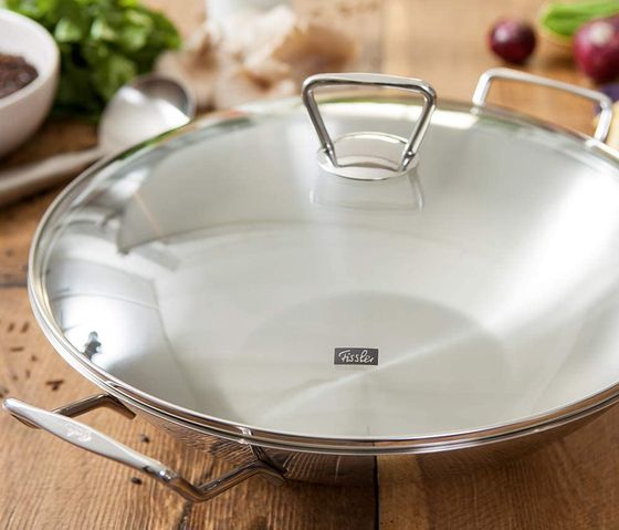 Large Wok With Lid In Polished Steel