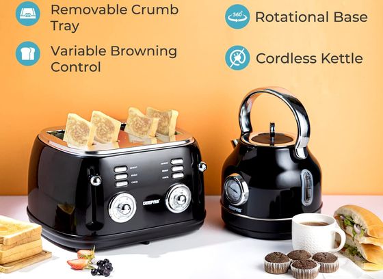 Black Kettle Toaster Set With Curved Handle