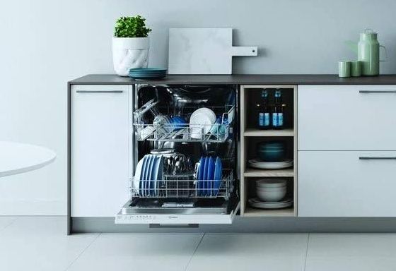 White Integrated Dishwasher With Open Door