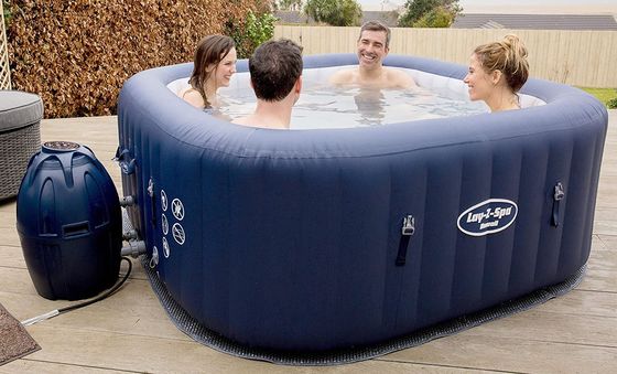 Outside Hot Tub With Blue Exterior