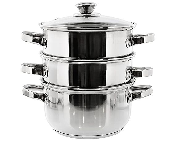 3 Tier Food Steamers In Stacked Position