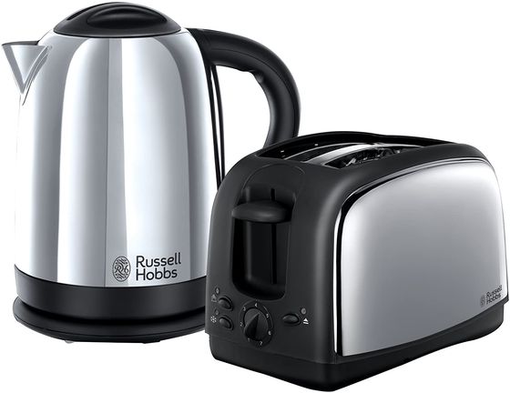 Retro Kettle Toaster Set In Black And Chrome Effect