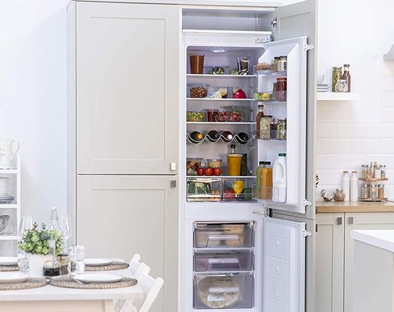 Tall White Fridge Freezer With Open Door
