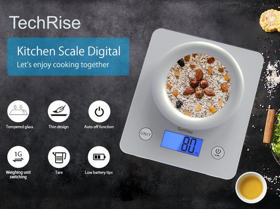LCD Glass Small Kitchen Scale With White Digits