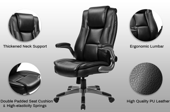 Flip-Up Exec Leather Office Chair In Black
