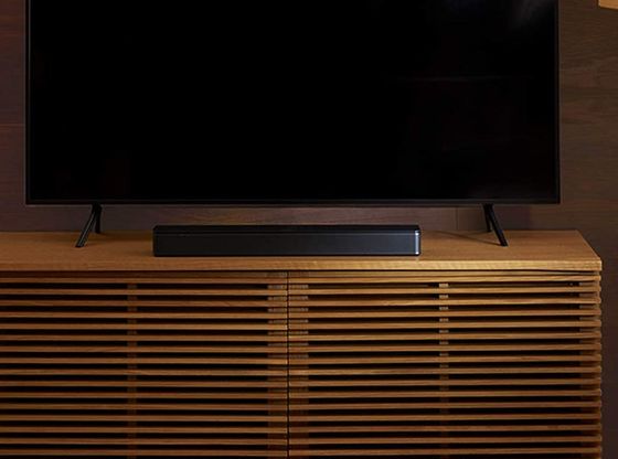 Soundbar For Music On Wooden Shelf