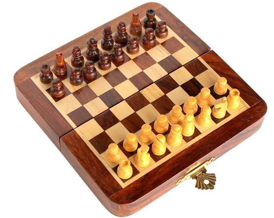 Wooden Magnetic Chess Set In Brown