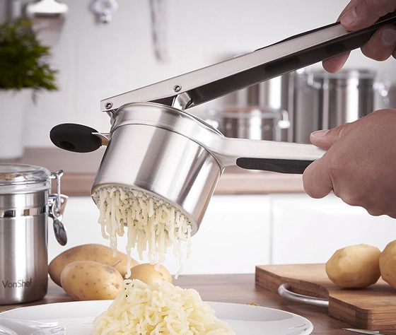 Durable Steel Pro Potato Ricer Above Plate