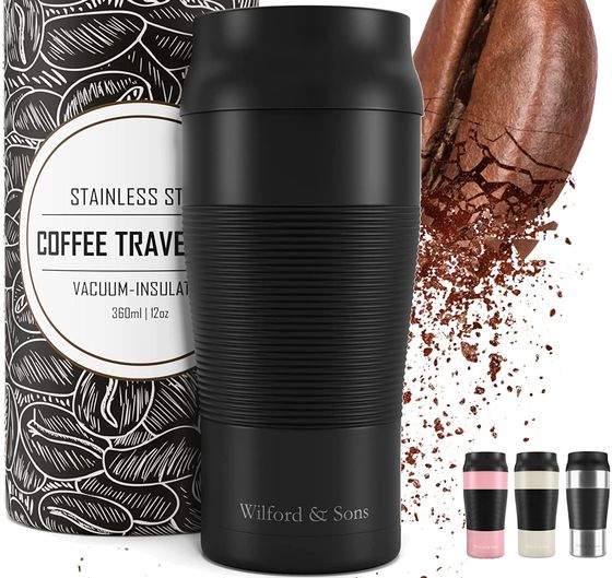 New Portable Coffee Mug In Black And Steel
