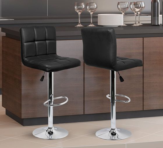 Black Swivel Gas Lift Stools With Metal Rest