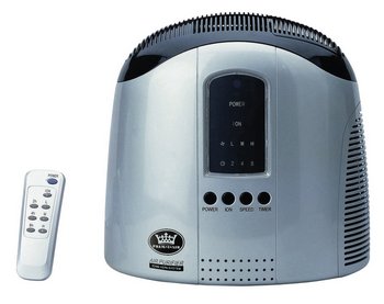HEPA Home Air Cleaner In Black and Blue Showing Remote Control