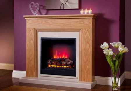 Log Effect Electric Fire With Wood Surround