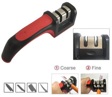 Sturdy 2 Stage Ceramic Knife Sharpener In Black And Red