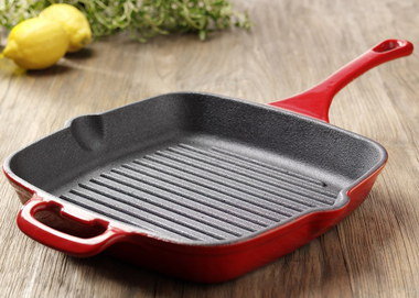 Square Induction Griddle Pan In Deep Red