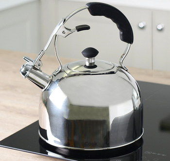 Sturdy Polished Stainless Steel Kettle On Black Hob