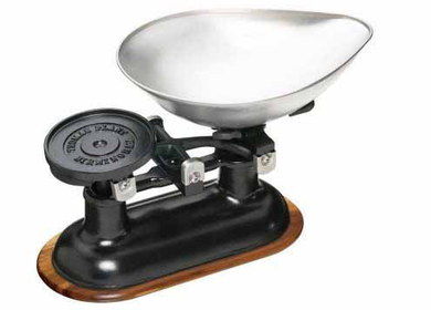 Traditional Kitchen Scales With Weights In Black And Red