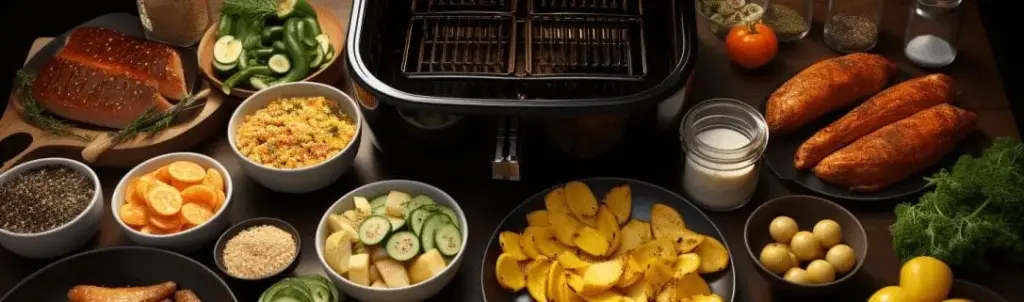Air Fryer With Several Ingredients Ready